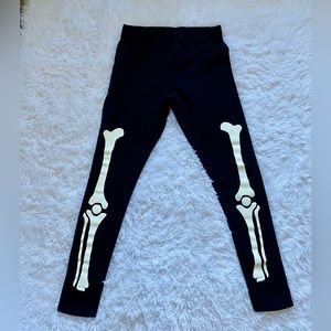 Skeleton Leggings GLOW IN THE DARK Sz S Skull Fleece Sweatshirt like Halloween
